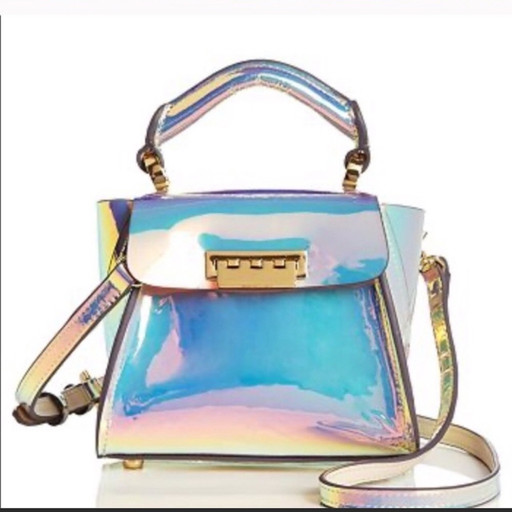 Zac Posen mini Eartha iridescent holographic crossbody top handle purse satchel